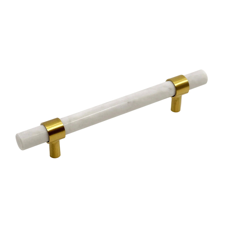 Pearly Luxe White Marble &amp; Brass Cabinet Handles and Knobs
