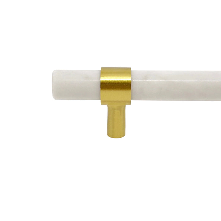Pearly Luxe White Marble &amp; Brass Cabinet Handles and Knobs