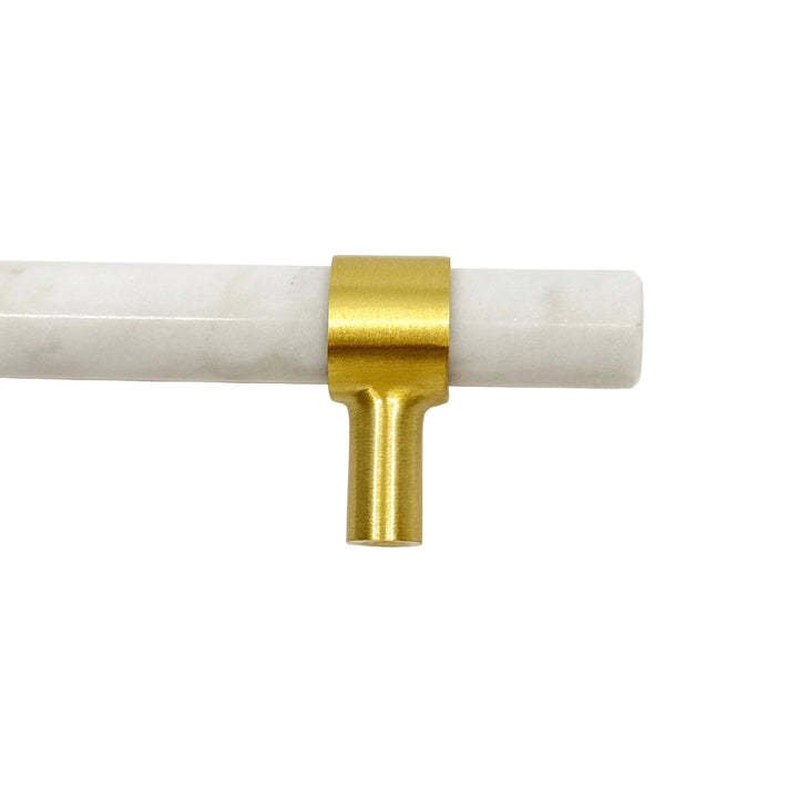 Pearly Luxe White Marble &amp; Brass Cabinet Handles and Knobs