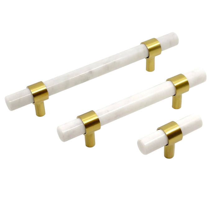 Pearly Luxe White Marble &amp; Brass Cabinet Handles and Knobs