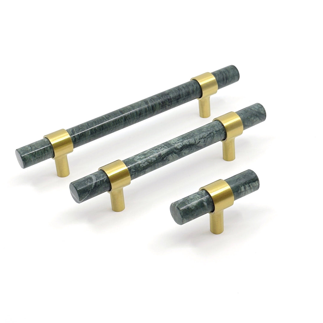 Luxe Green Marble &amp; Brass "Forest" Cabinet Handles and Knobs
