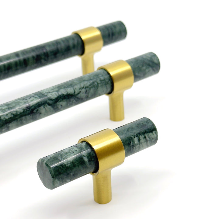 Luxe Green Marble &amp; Brass "Forest" Cabinet Handles and Knobs
