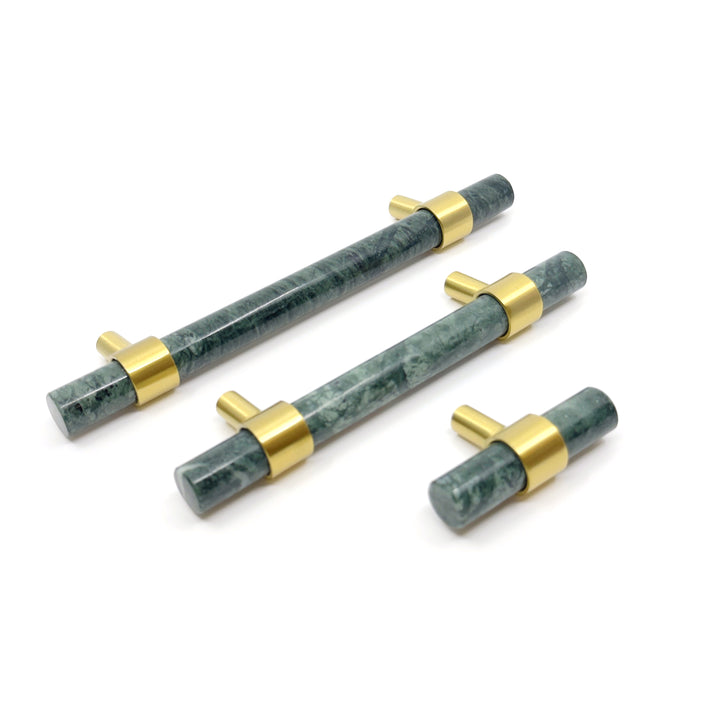 Luxe Green Marble &amp; Brass "Forest" Cabinet Handles and Knobs