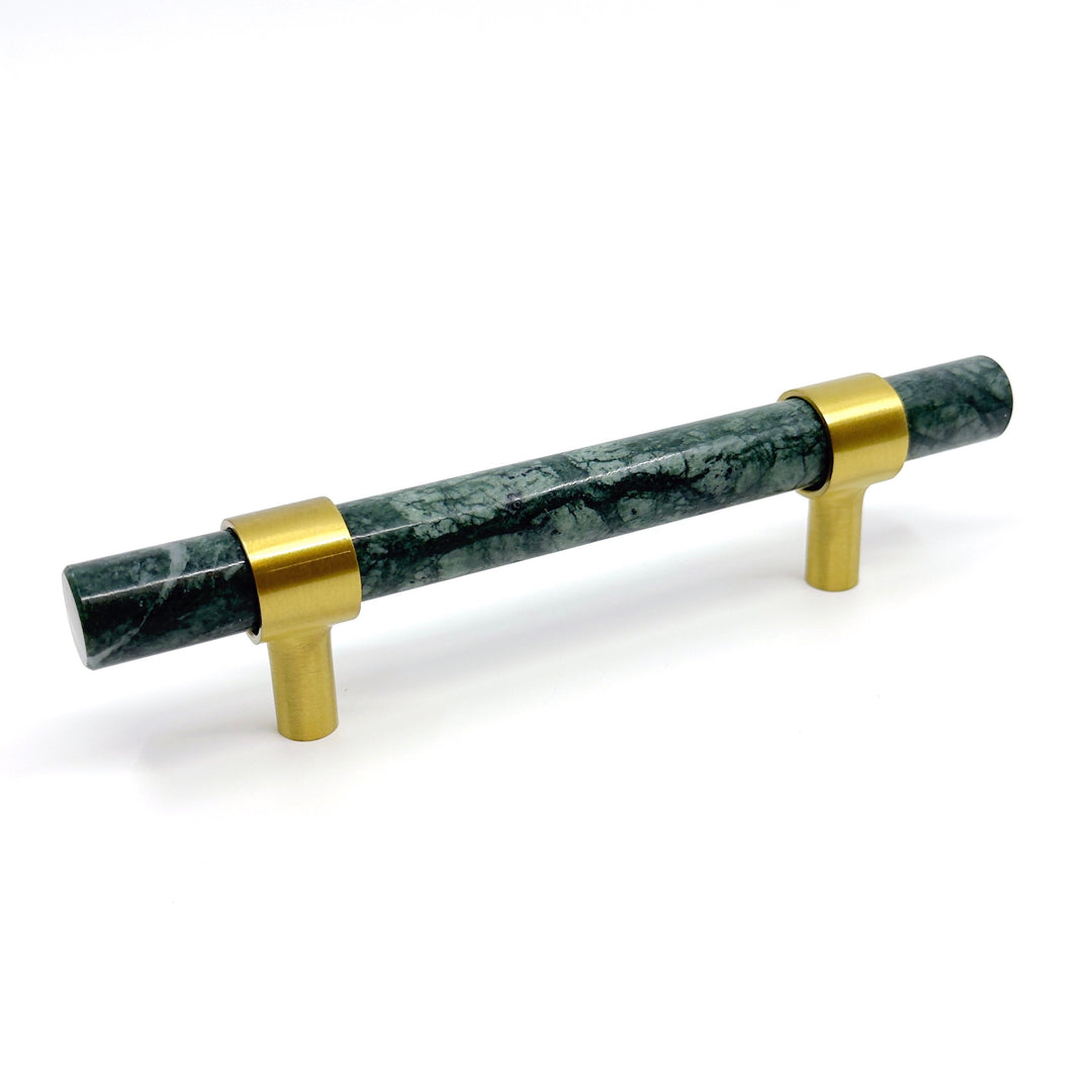 Luxe Green Marble &amp; Brass "Forest" Cabinet Handles and Knobs