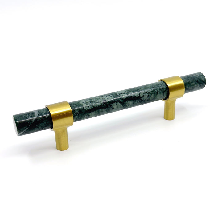 Luxe Green Marble &amp; Brass "Forest" Cabinet Handles and Knobs