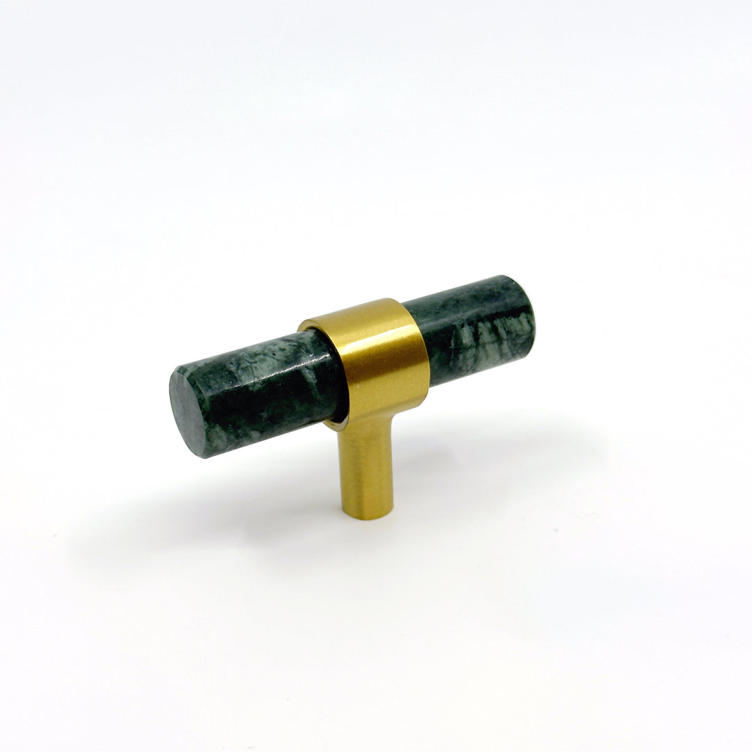 Luxe Green Marble &amp; Brass "Forest" Cabinet Handles and Knobs