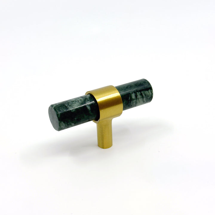 Luxe Green Marble &amp; Brass "Forest" Cabinet Handles and Knobs