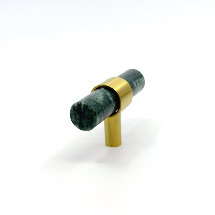 Luxe Green Marble &amp; Brass "Forest" Cabinet Handles and Knobs