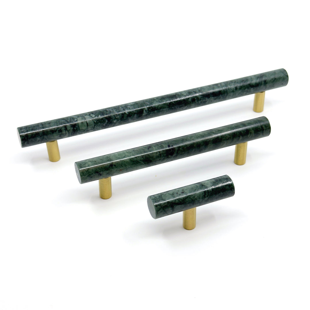 Green Marble &amp; Brass Cabinet Handles and Knobs " Verde"