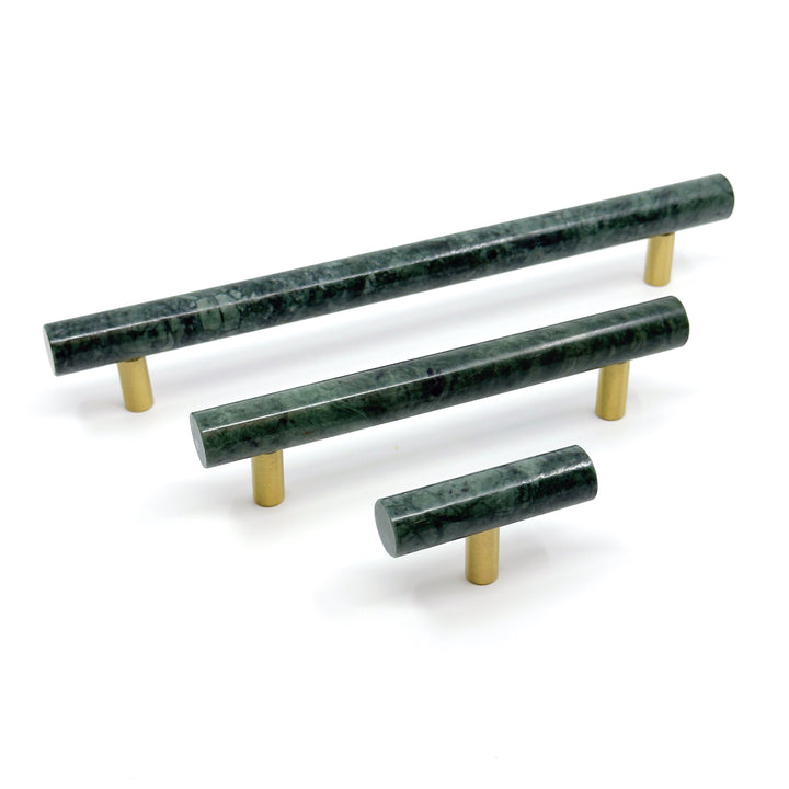 Green Marble &amp; Brass Cabinet Handles and Knobs " Verde"