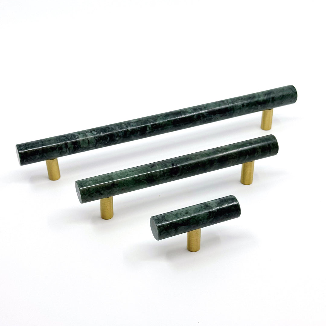 Green Marble &amp; Brass Cabinet Handles and Knobs " Verde"