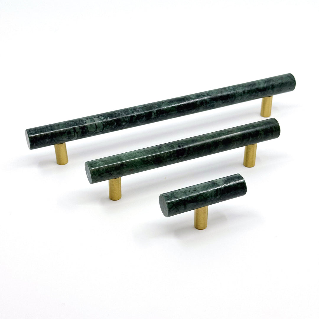 Green Marble &amp; Brass Cabinet Handles and Knobs " Verde"