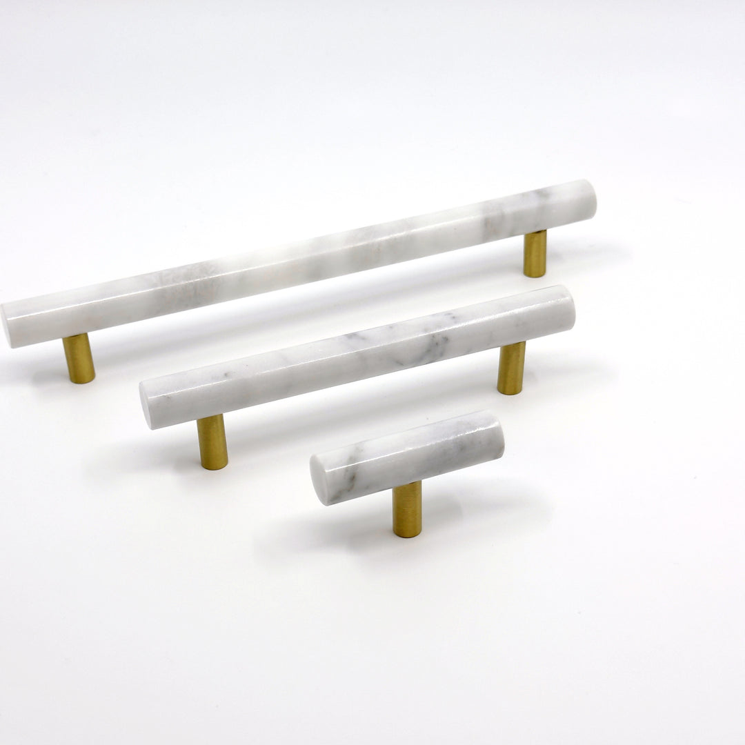White Marble &amp; Brass "Bianca" Cabinet Knobs and Handles
