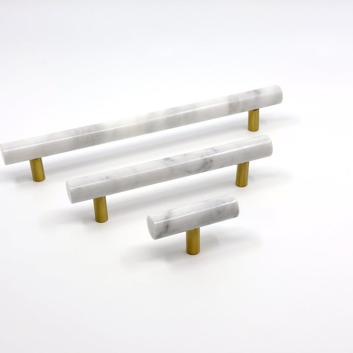 White Marble &amp; Brass "Bianca" Cabinet Knobs and Handles