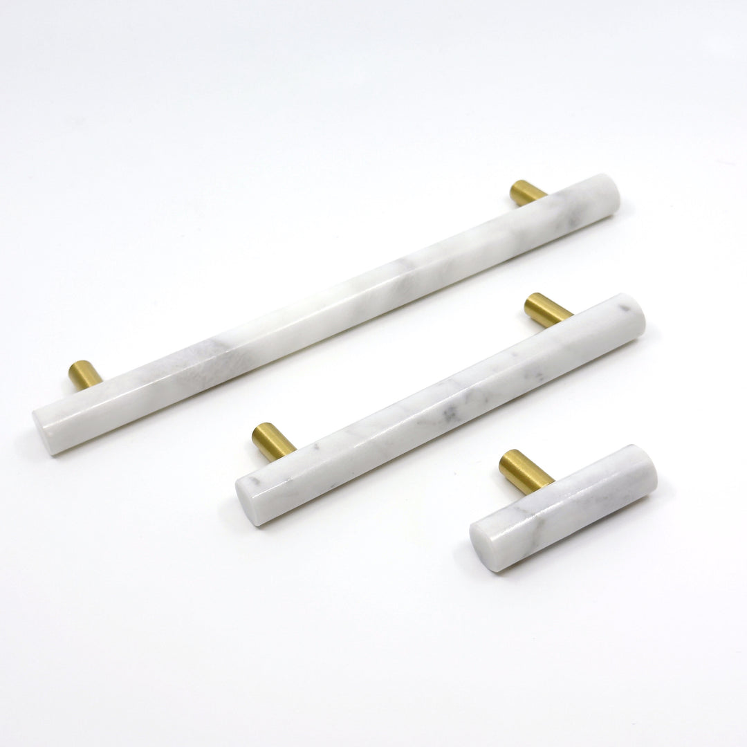 White Marble &amp; Brass "Bianca" Cabinet Knobs and Handles