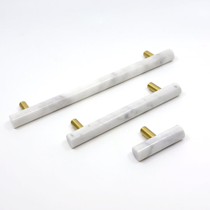 White Marble &amp; Brass "Bianca" Cabinet Knobs and Handles