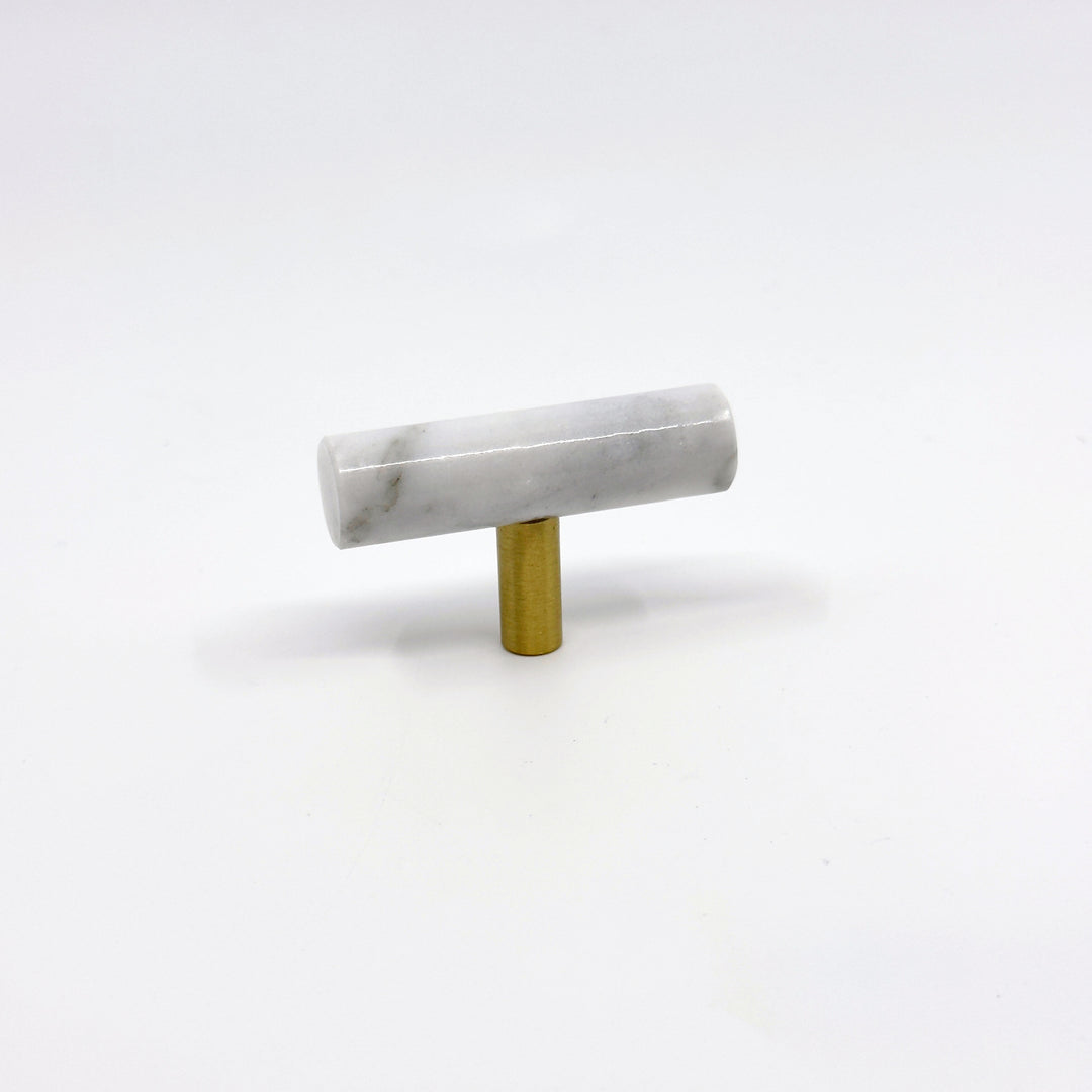 White Marble &amp; Brass "Bianca" Cabinet Knobs and Handles
