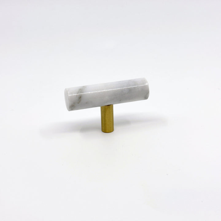 White Marble &amp; Brass "Bianca" Cabinet Knobs and Handles