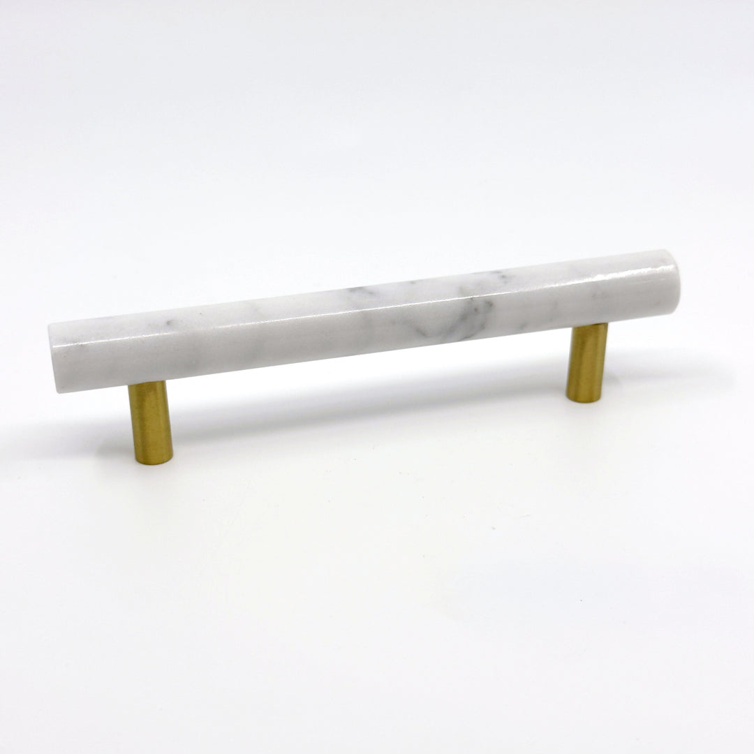 White Marble &amp; Brass "Bianca" Cabinet Knobs and Handles