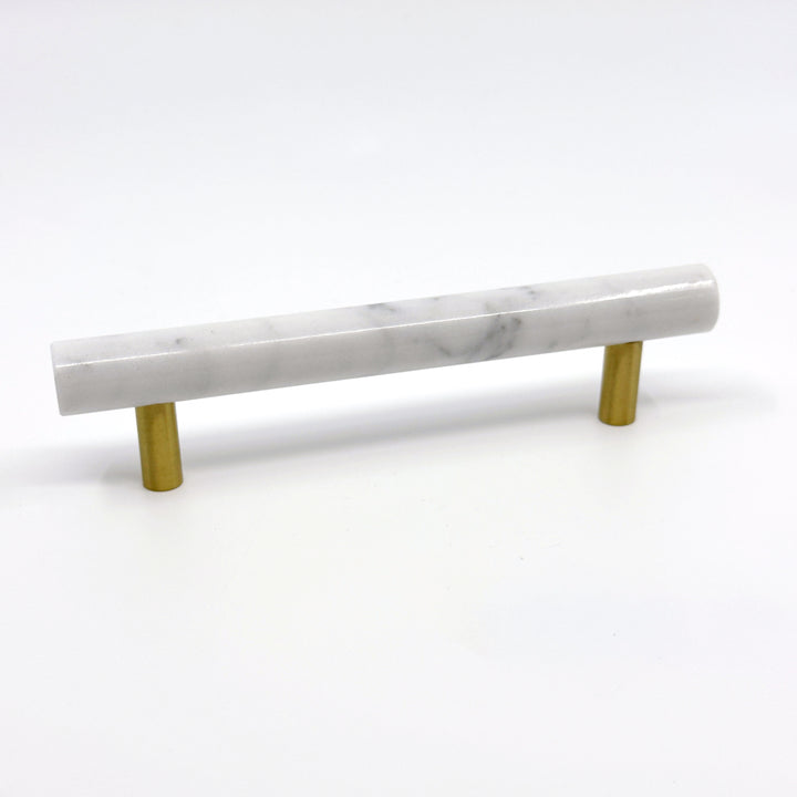 White Marble &amp; Brass "Bianca" Cabinet Knobs and Handles