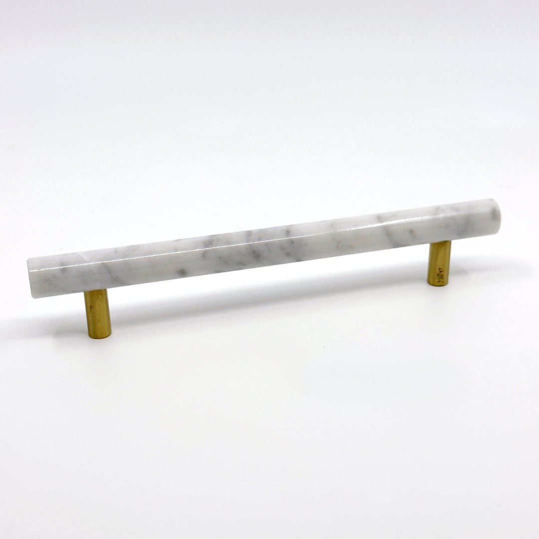 White Marble &amp; Brass "Bianca" Cabinet Knobs and Handles