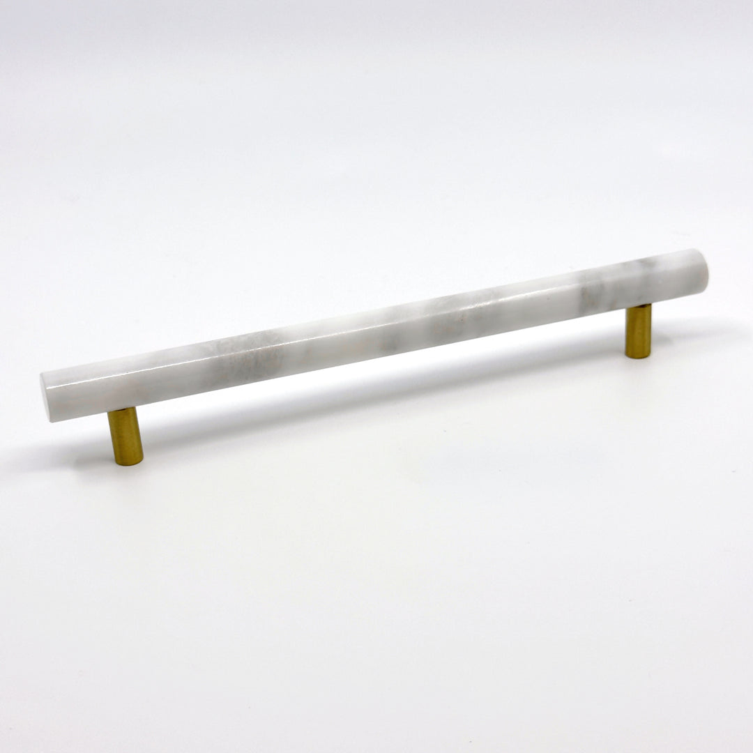 White Marble &amp; Brass "Bianca" Cabinet Knobs and Handles