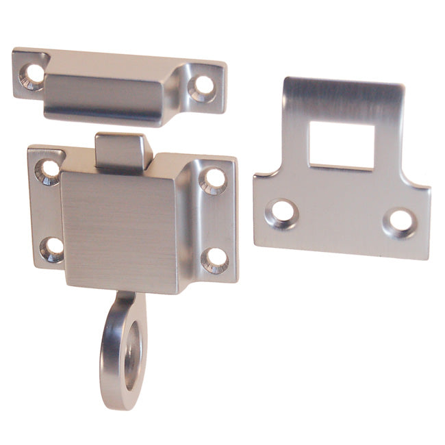 Brushed Nickel Self-Closing Latch for Transom Windows with Box Strike - Purdy Hardware - Hooks