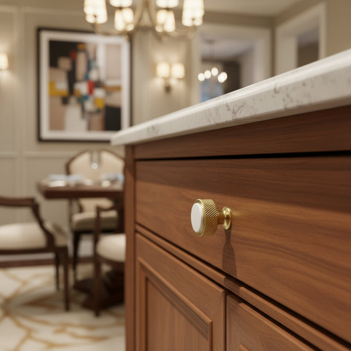 Brass Finish Cabinet Knob White Marble Stone Knob