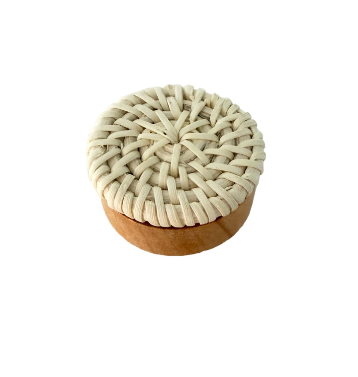 Round Wood and White Color Rattan "Sasha" Round Cabinet Knob