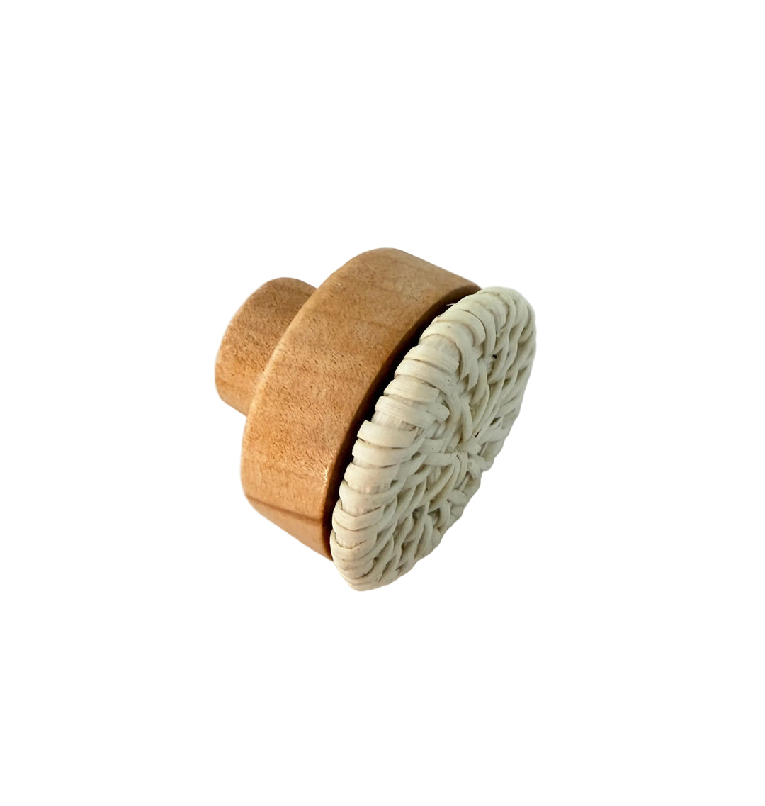 Round Wood and White Color Rattan "Sasha" Round Cabinet Knob