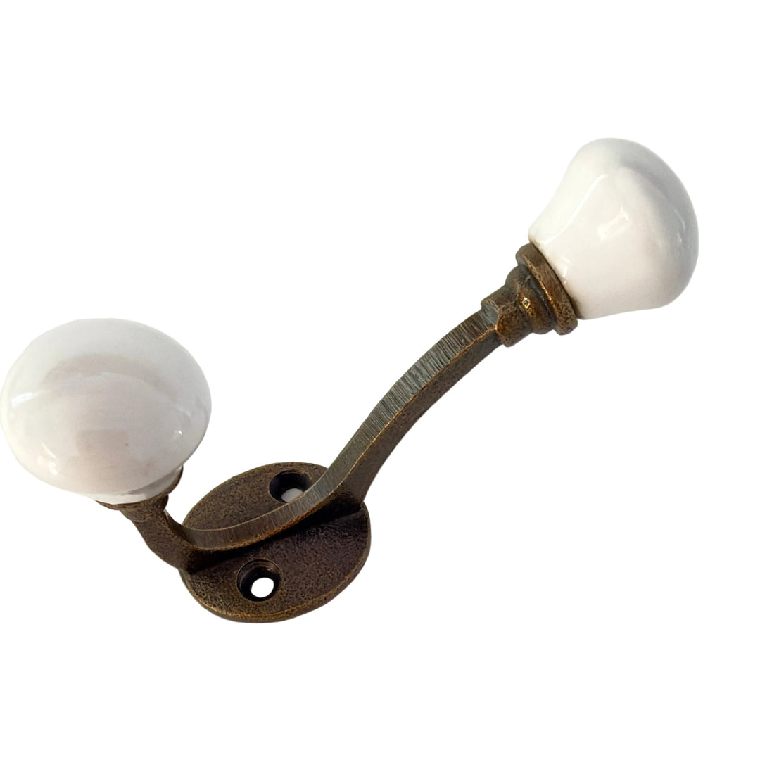 Off-White Ceramic Hook Farmhouse Decor Hardware