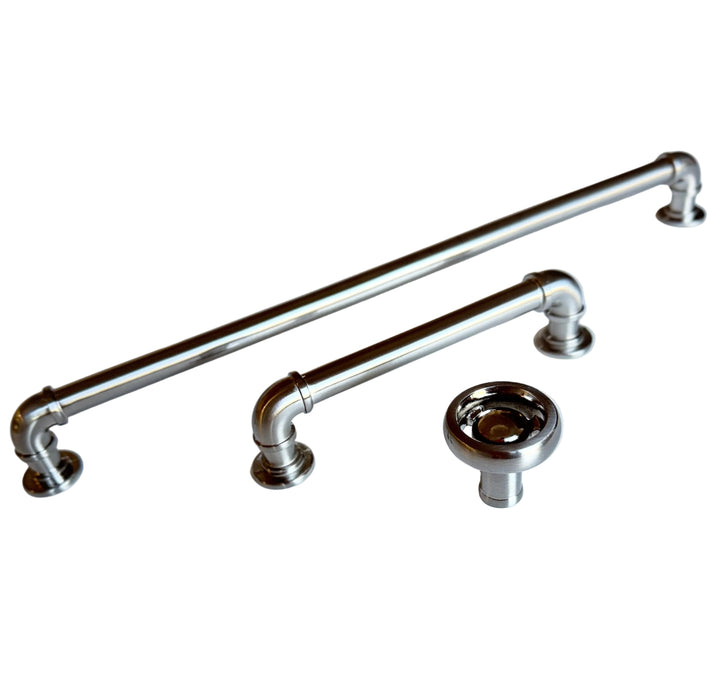 Brushed Nickel "Eklektikos" Pipe  Cabinet Knob & Drawer Pull