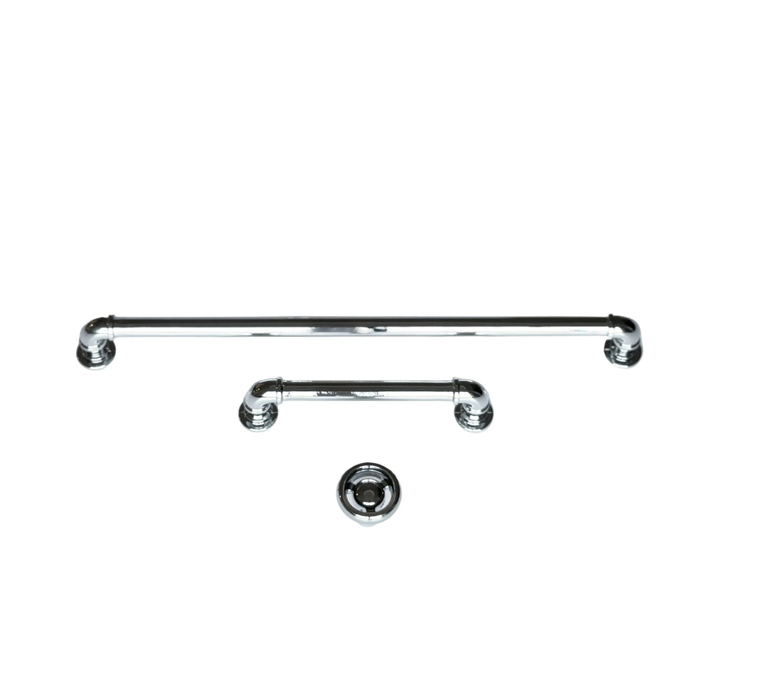 Chrome "Eklektikos" Pipe  Cabinet Knob & Drawer Pull