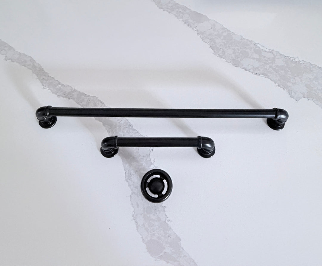 Matte Black "Eklektikos" Pipe  Cabinet Knob & Drawer Pull