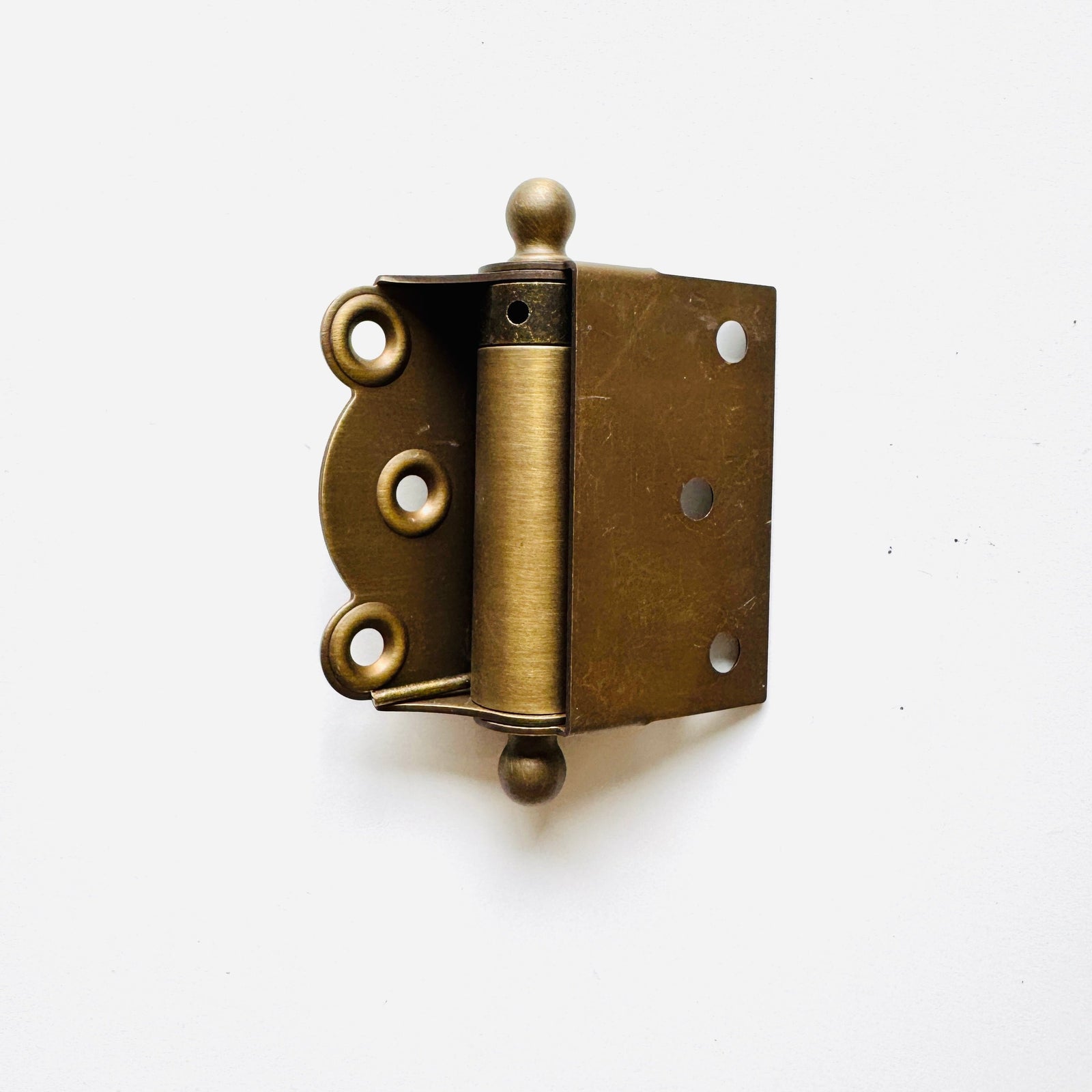 Antique Brass Finish  Brass Half Surface Spring Door Hinge with Ball-Tips - Purdy Hardware - Door Hardware