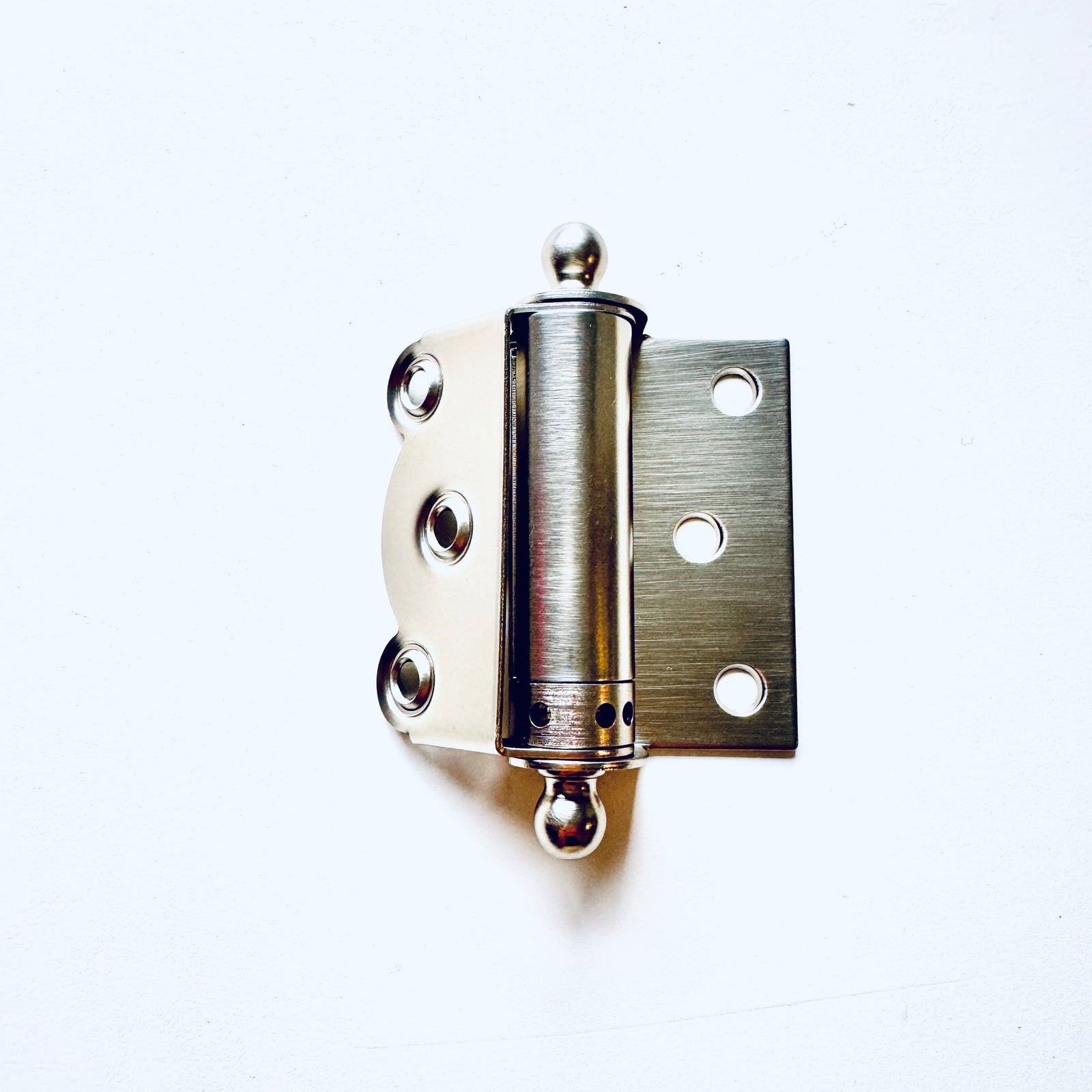 Brushed Nickel Finished Brass Half Surface Spring Door Hinge with Ball-Tips - Purdy Hardware - Door Hardware