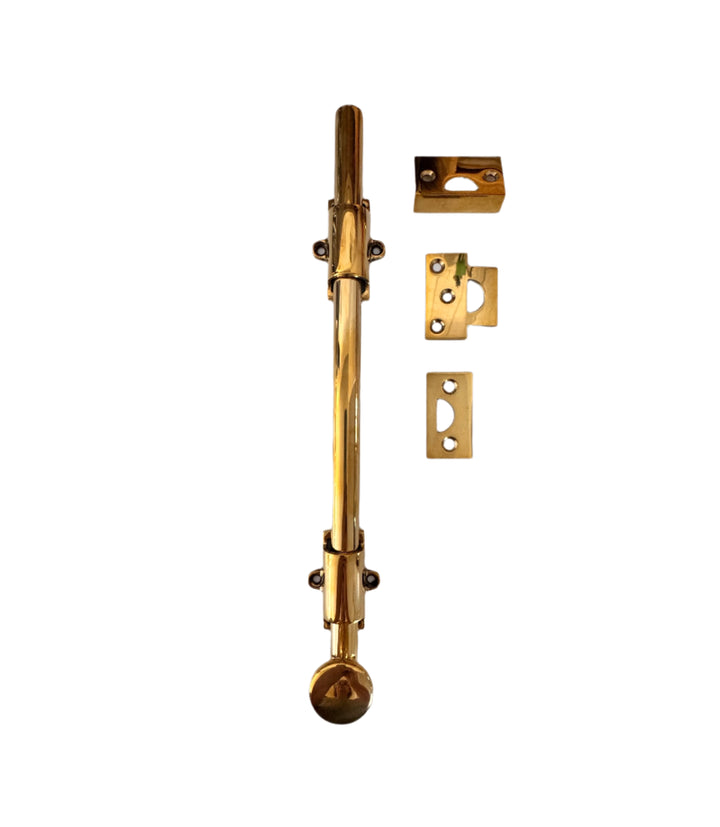 Unlacquered Brass 12" Surface Bolt, HD, Solid Brass for French Door