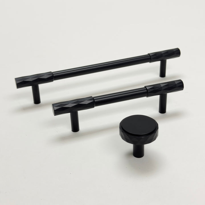 Matte Black Diamond Knurled Cabinet & Drawer Knob and Pulls - Purdy Hardware - 