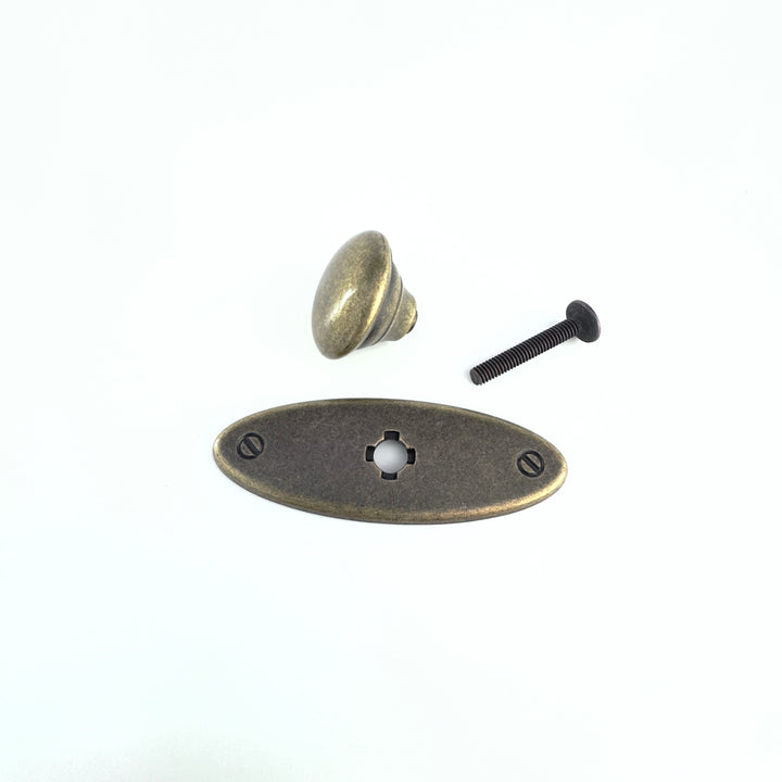 Oval Plate Knob with Escutcheon Antiques Cabinet Drawer Pull