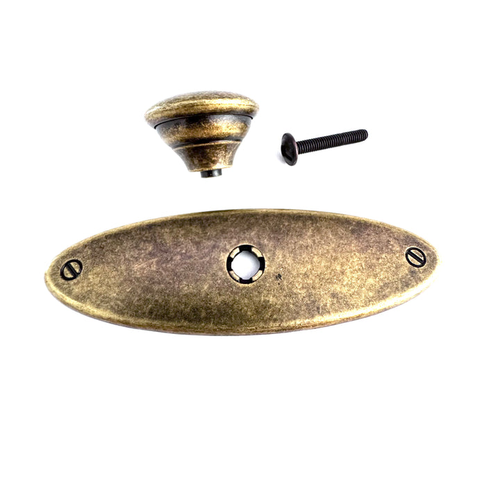 Oval Plate Knob with Escutcheon Antiques Cabinet Drawer Pull