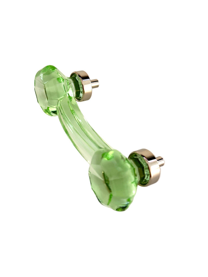 Polished Nickel and Green Glass Cabinet Knob and Drawer Pull