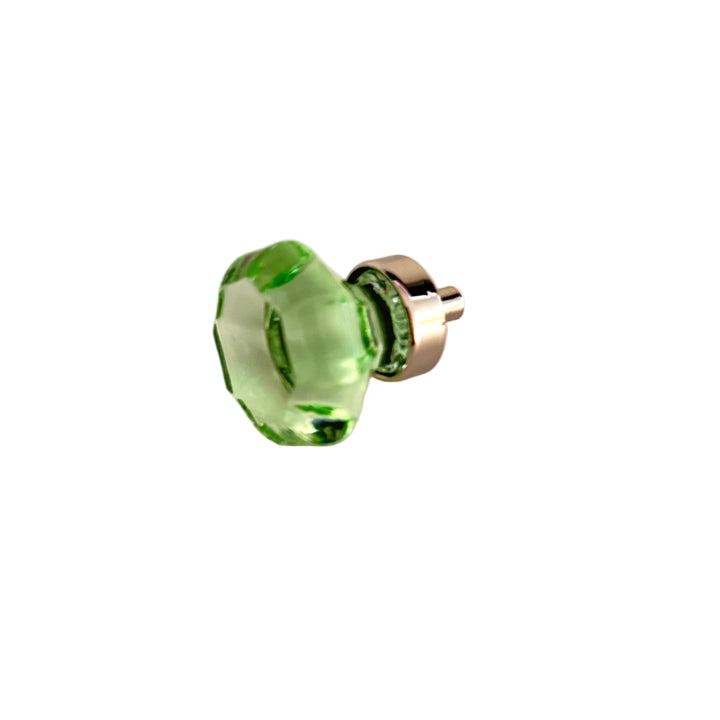 Polished Nickel and Green Glass Cabinet Knob and Drawer Pull