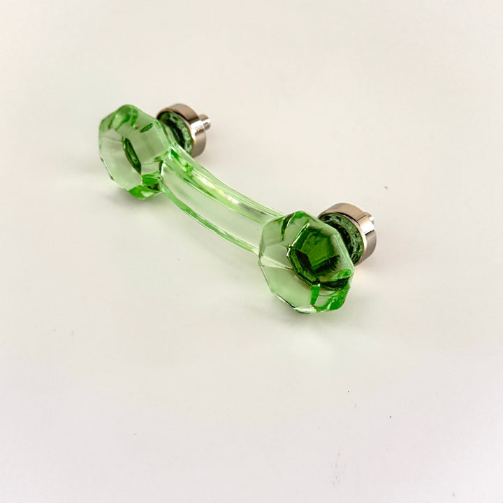 Polished Nickel and Green Glass Cabinet Knob and Drawer Pull