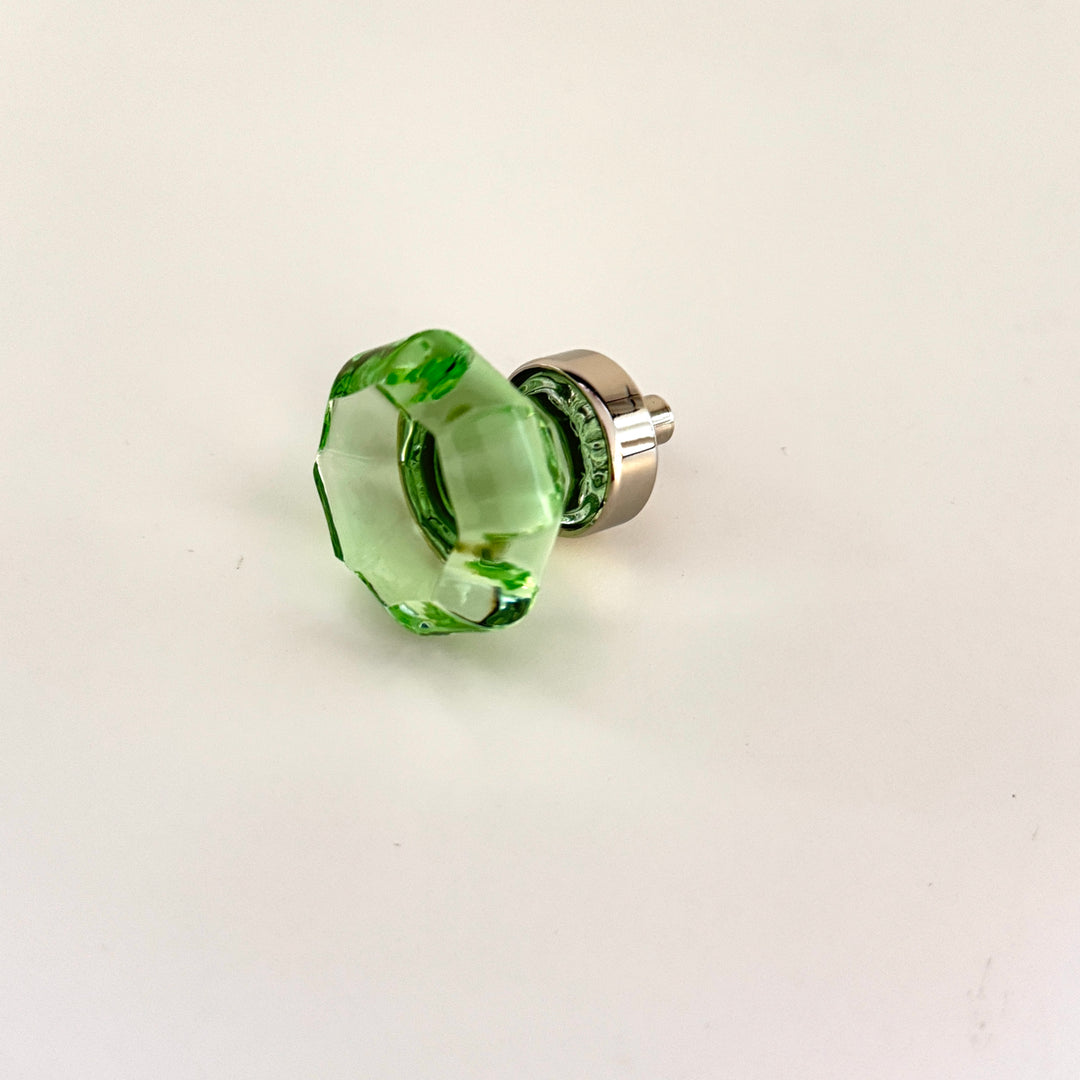 Polished Nickel and Green Glass Cabinet Knob and Drawer Pull