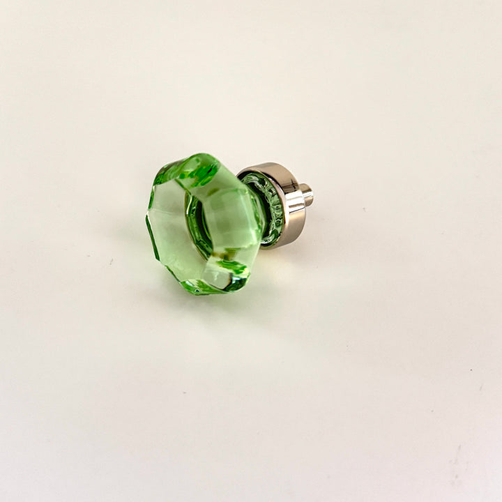 Polished Nickel and Green Glass Cabinet Knob and Drawer Pull