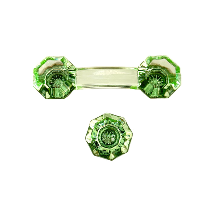 Polished Nickel and Green Glass Cabinet Knob and Drawer Pull