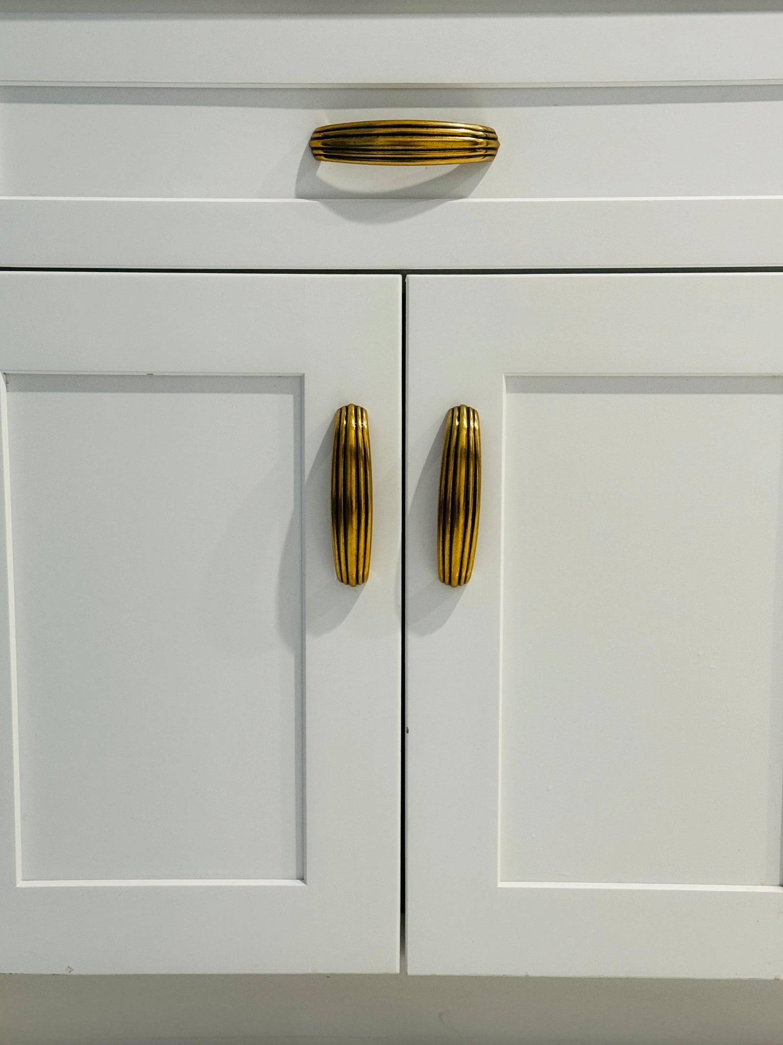 Antique Plated Brass "Valencia"  Drawer Knob and Pull - Purdy Hardware - 