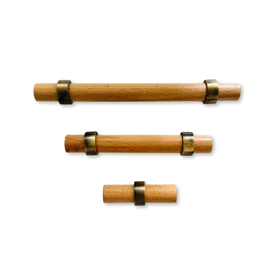Adjustable Wooden Lacquered T-Bar and Antique Brass Knob and Drawer Pull - Purdy Hardware - 