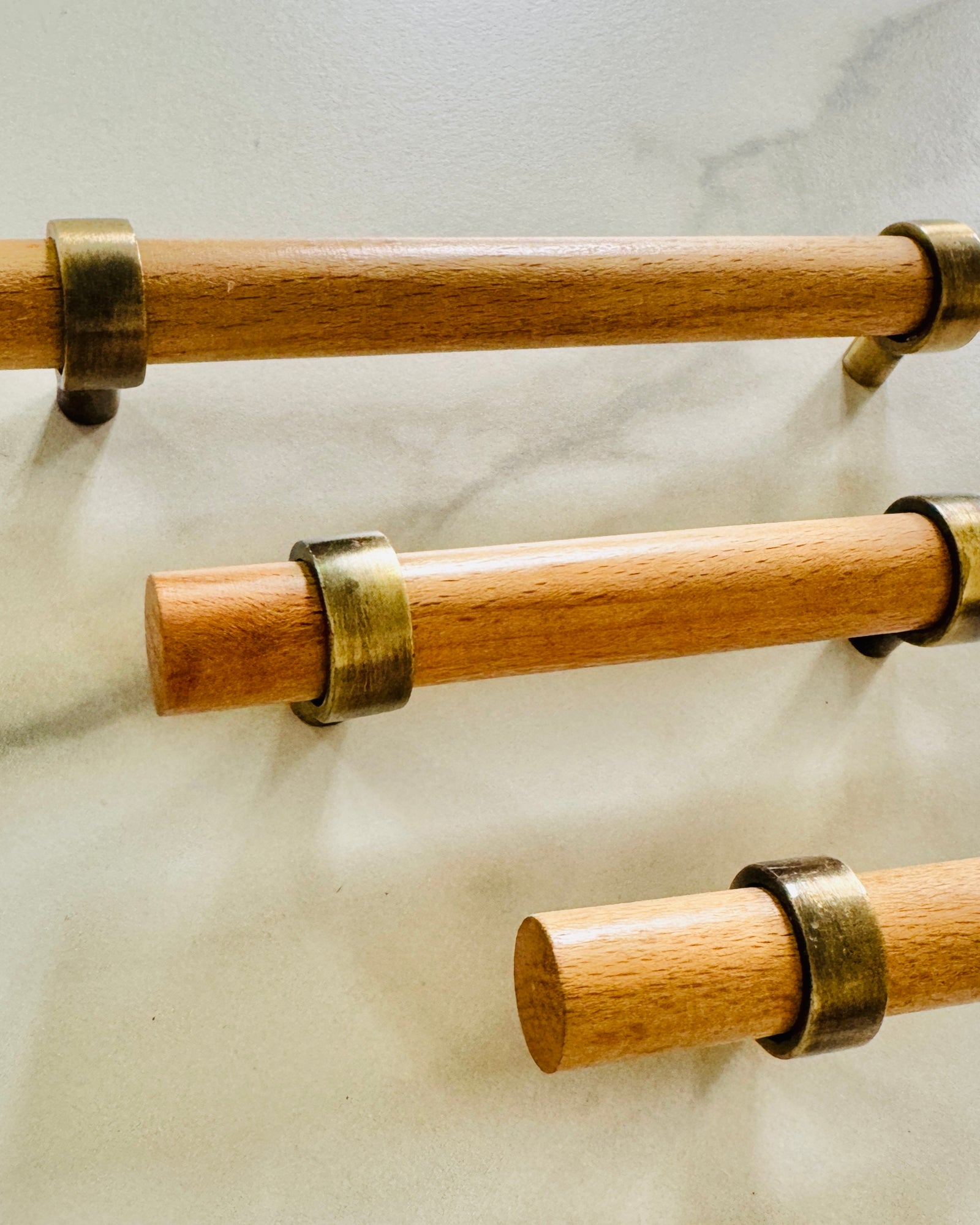 Adjustable Wooden Lacquered T-Bar and Antique Brass Knob and Drawer Pull - Purdy Hardware - 
