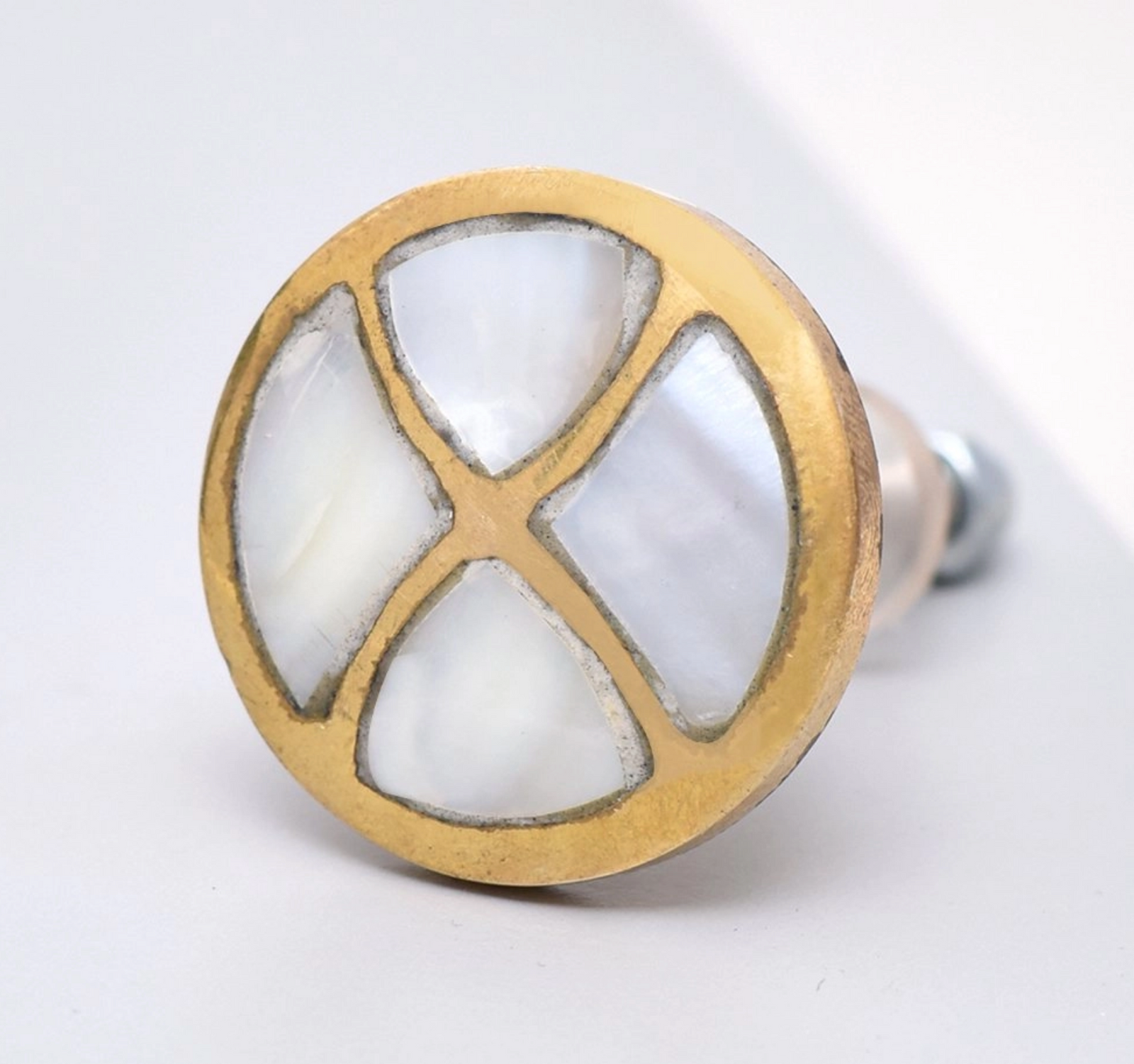 Brass and Mother of Pearl "Sand Timer" Round Cabinet Knob - Purdy Hardware - 